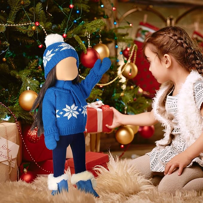 Bencailor 6 Pcs 18 Inch Christmas Doll Clothes and Accessories Winter Outfits Set Sweaters Trousers Hats Shoes Gloves for 18 Inch Doll Gifts(Blue)