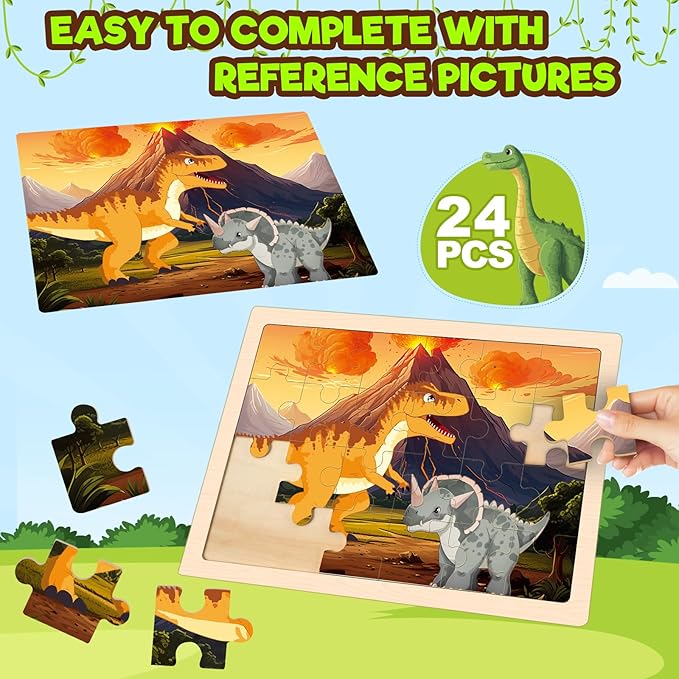 Puzzles for Kids Ages 4-6, 4 Packs Wooden Dinosaur Puzzles for Toddlers Ages 3-5, Preschool Educational Dino Puzzles Boards Toys Gifts for 3 4 5 6 Boys Girls