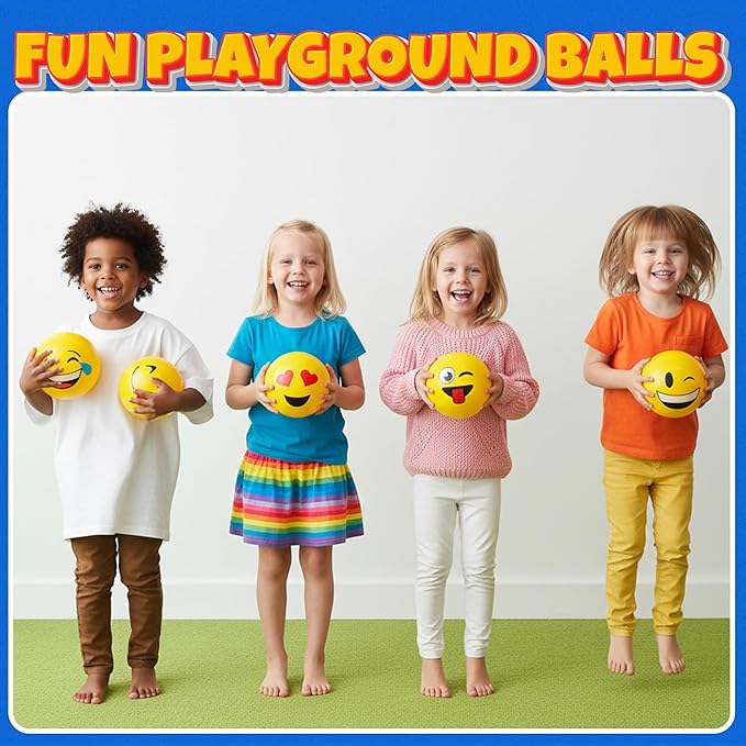 5-Inch Happy Face Bouncing Balls for Kids & Toddlers (Pack of 5) - Playground Balls w/ 5 Fun Designs - Lightweight Play Bouncy Ball Gifts for Boys & Girls