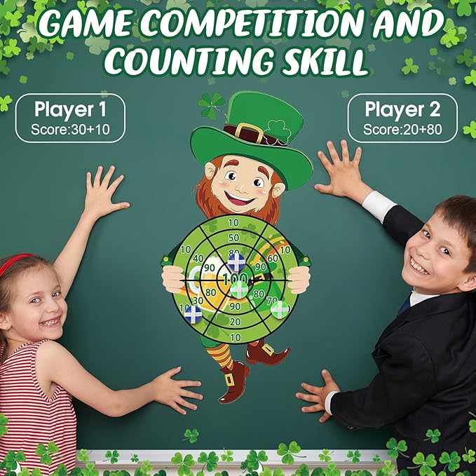 St Patricks Day Games Set Large 23.6 x 31.5in Dart Board Games with 6 Sticky Balls Irish Party for Adults St' Patricks Day Party Throwing Indoor Outdoor Yard Toss(Shamrock)