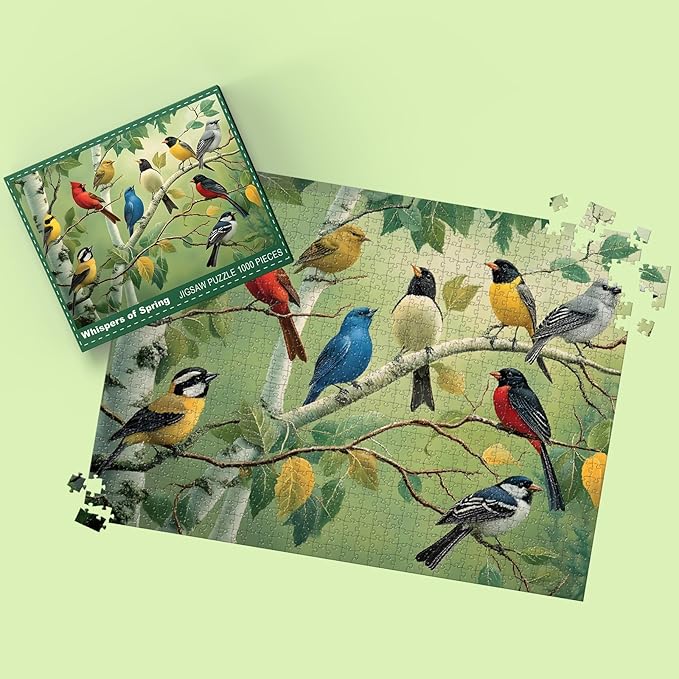 Puzzles for Adults 1000 Pieces, Bird Puzzle 1000 Pieces - Whispers of Spring, Unique Difficult Landscape Puzzle, Colorful Bird Jigsaw Puzzle, Finished Size 27.56 * 19.69", with 1:1 Poster