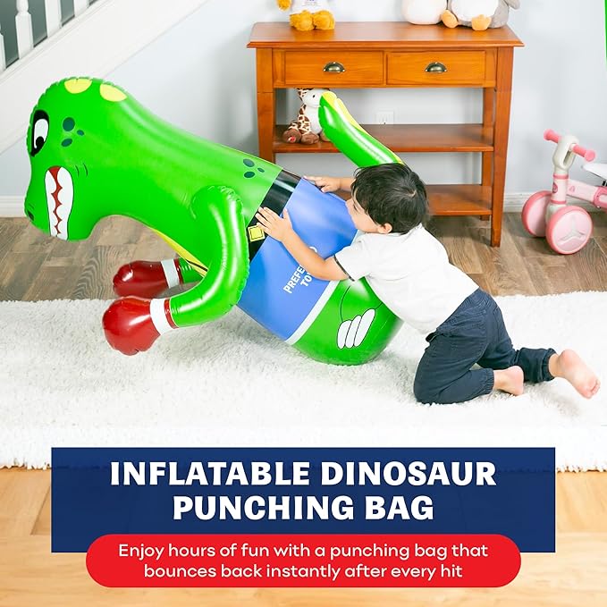 47" Inflatable Dinosaur Punching Bag for Kids - Durable Blow Up Kids Punching Bag with Bounce Back Base - Inflatable Indoor Outdoor Active Toddler Bop Play Toy