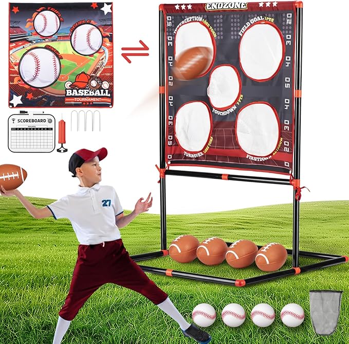 2-in-1 Football & Baseball Toss Game for Kids Ages 3-8 - Outdoor Garden Toy for Backyard, Beach & Camping, Family Party Fun Sports Toy