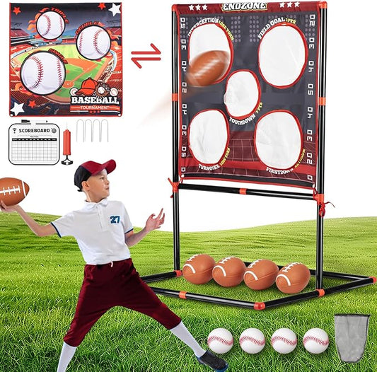 2-in-1 Football & Baseball Toss Game for Kids Ages 3-8 - Outdoor Garden Toy for Backyard, Beach & Camping, Family Party Fun Sports Toy