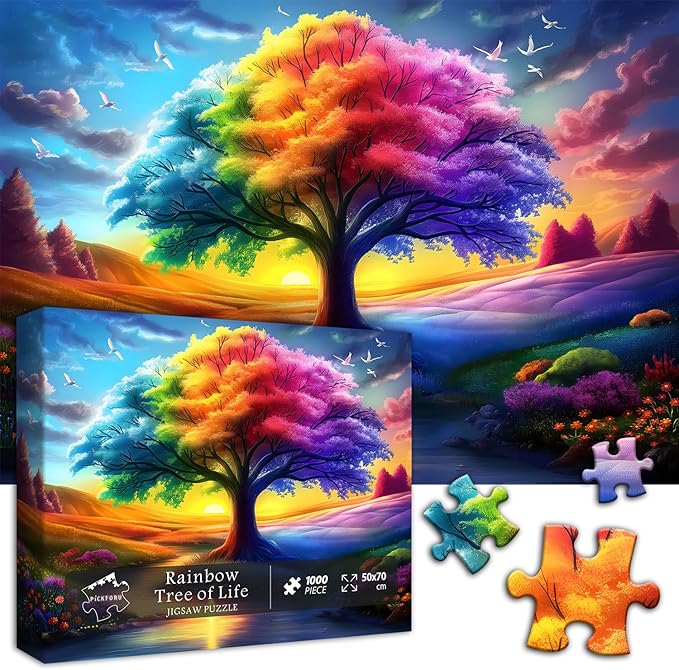 Rainbow Tree of Life Puzzles for Adults 1000 Pieces, Colorful Landscape Gradient Jigsaw Puzzle, Tree Nature Puzzle Scenery