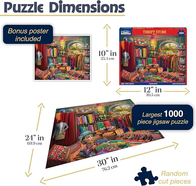 White Mountain 1000 Piece Jigsaw Puzzle Vintage Colorful Clothes Puzzles with Large Pieces Gift for Adults and Family 24"x30" - Thrift Store