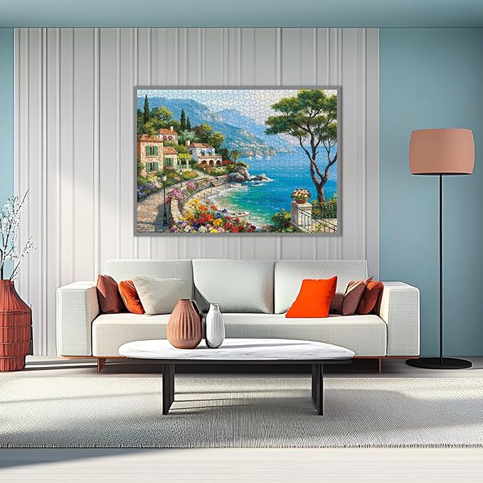 Puzzle for Adults 1000 Pieces, Italian Coastal Town Seaside Jigsaw Puzzle, Challening Impossible Difficult Hard Fun 1000 Pieces Jigsaw Puzzles for Adults