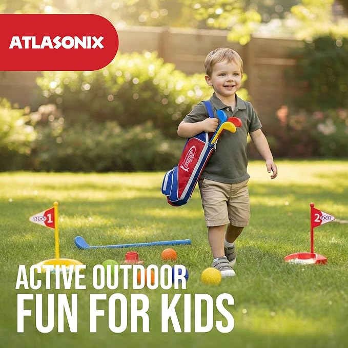 Atlasonix Toddler Golf Set - Toddler Golf Clubs | Kids Golf Clubs Includes Kid Golfer Bag, Gloves, 8 Balls and 3 Sticks - Sports and Outdoor Play Toys, Outdoor Toys, Kids Outdoor Play Equipment