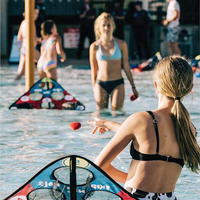 Skip NN' 8X Skipping Stonnes Targets NOT Included | Pool Toys Hole Skipping Stones Meets Cornhole Game Mode | Fun for The Pool, Lake, Beach| (Qty 8X RED/Blue Stonnes)