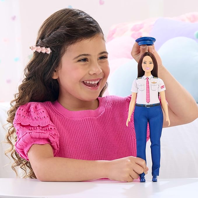 Barbie Careers Pilot Fashion Doll Wearing Removable Look with Flight Uniform & Shoes, Plus Hat Accessory