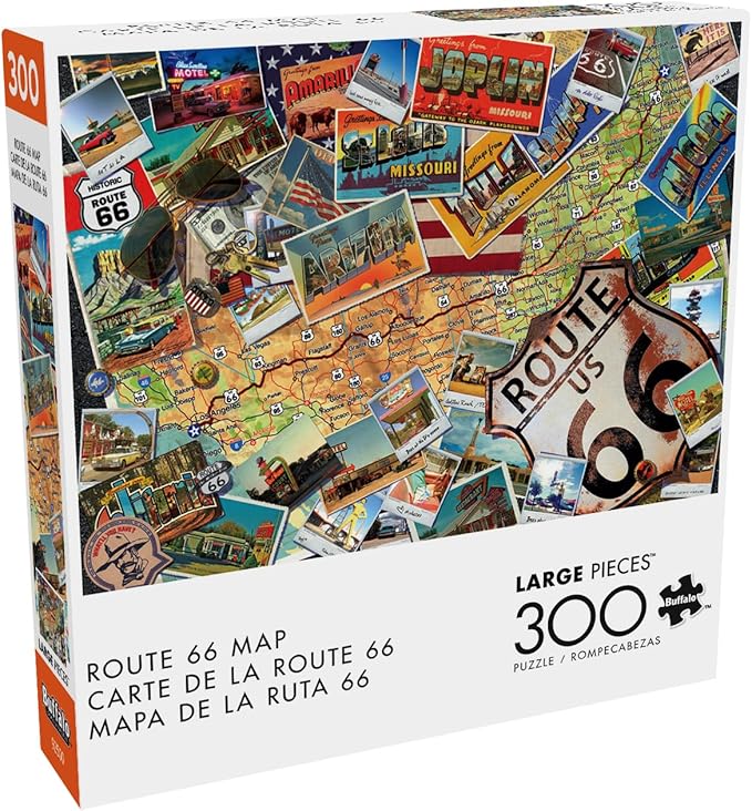 Buffalo Games - Route 66 Map - 300 Large Piece Jigsaw Puzzle for Adults - Challenging Puzzle Perfect for Game Nights