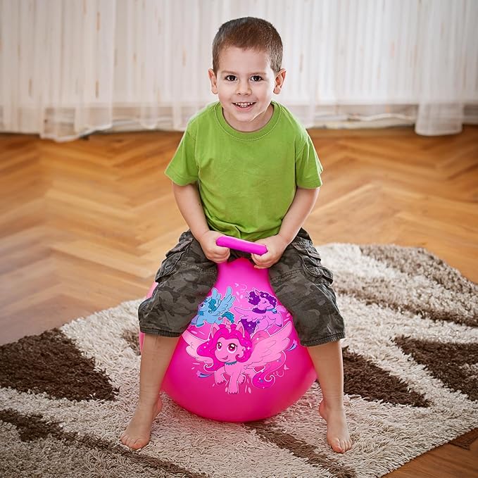 U&C Planet Hopper Ball 18 inches Bouncy Ball with Handle for Kids Age 3-6 Hoppity Hop Sit and Bounce Jumping Hopping Toy with Pump and Gift Box Great Gift for Easter Basket Stuffers, Pink