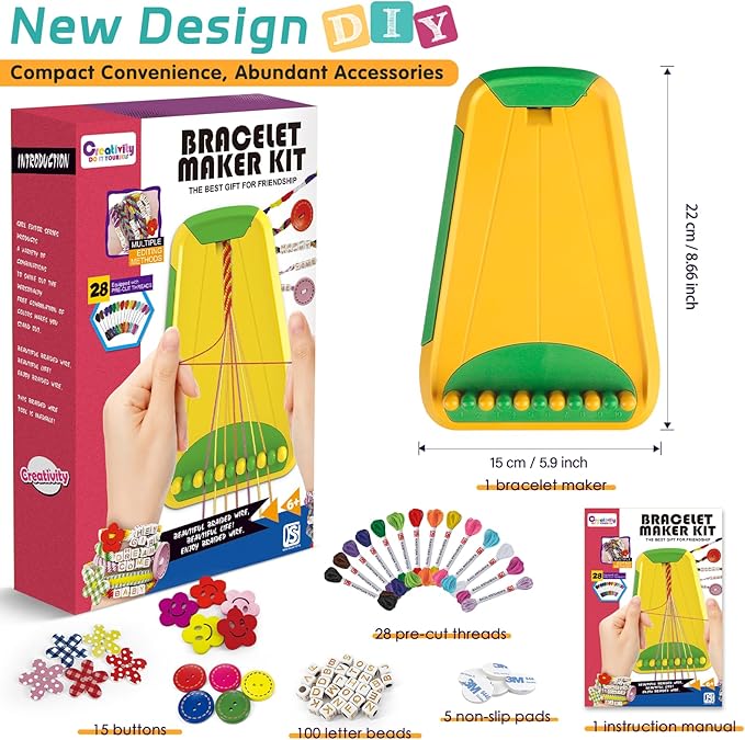 Friendship Bracelet Making Kit for Girls Ages 8-12, Kids Jewelry Making Kit with 28 Pre-Cut Threads and Letter Beads, Arts and Crafts for Kids, Birthday Easter Gifts for 6 7 8 9 10 11 12 Year Old