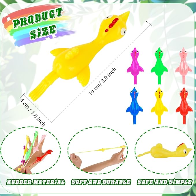 210 Pcs Slingshot Chicken Finger Toys Mini Screaming Chicken Slingshot Rubber Chicken Catapult for Kids Stretch and Relax Game Christmas Easter New Year Goodie Bag Stuffers, 6 Colors