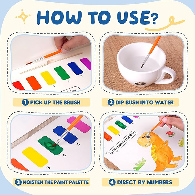 YPLUS Paint with Water Books for Toddlers, Art Craft Toys Watercolor Painting Paper, Gift for Kids Ages 1-3, 2-4, 4-6, Drawing with Brush - Dinosaur