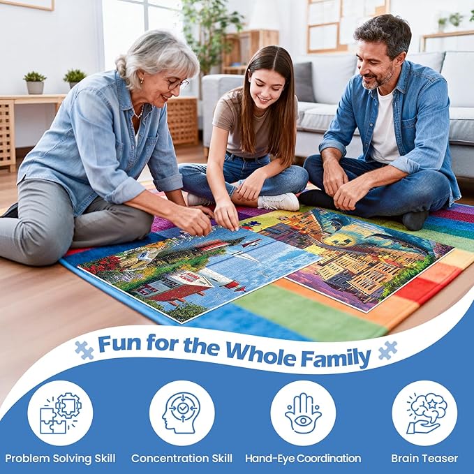 2 Pack 500 Pieces Puzzle for Adults,Beach Jigsaw Puzzles 500 Pieces City Building Puzzles Scenery Puzzle 500 Piece Premium Cardboard Jigsaw Puzzle for Tabletop Challenging Family Activity Gift Toy