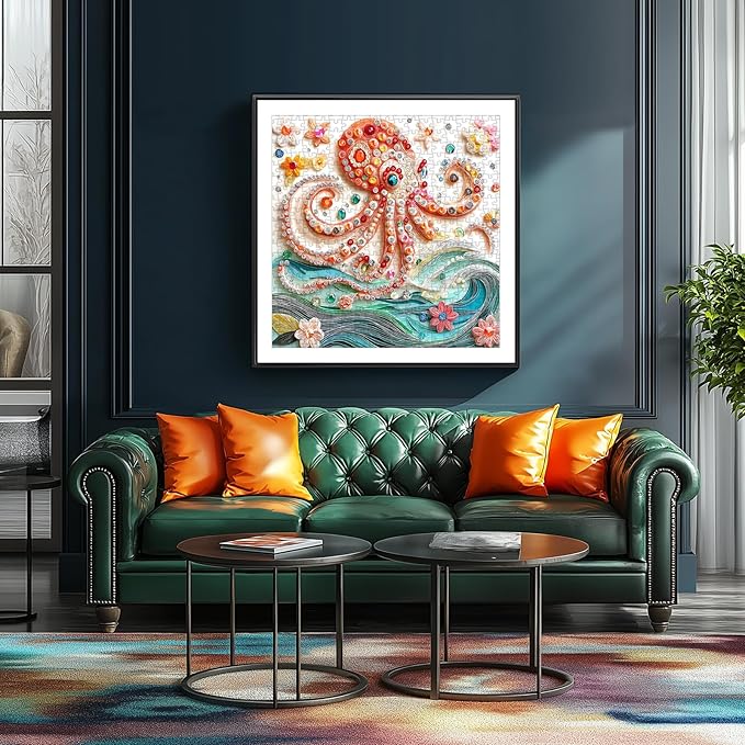 Puzzles for Adults 500 Pieces, Gem Octopus Impossible Hard Difficult Challenging Puzzles for Adults, Flowers Jigsaw Puzzle for Family Games Gift, 20 x 20 inch