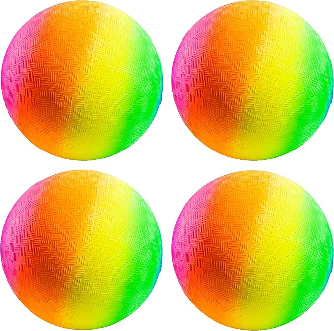 Rainbow Playground Balls - 8.5 Inch (Pack of 4) Rubber Bouncy Colorful Inflatable Balls for Kids and Adults, Indoor & Outdoor Games, Kickball, Dodgeball, Four Square, Dodge, Recess, Handball