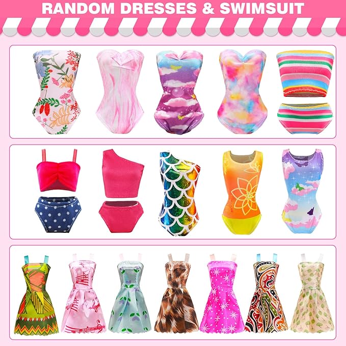 ENOCHT 51 PCS Doll Clothes and Accessories Including Fashion Dresses, Tops and Pants Outfits, Party Dresses, Swimsuits Bikini 38 PCS Shoes Hangers and Other Accessories for 11.5 inch Dolls