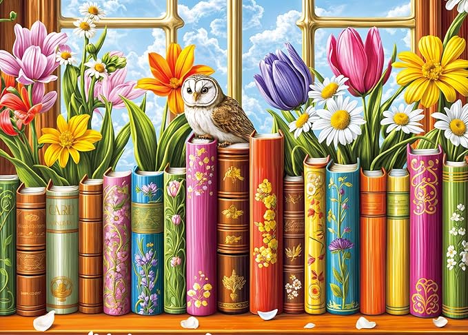 Jigsaw Puzzles for Adults 1000 Piece Puzzle for Adults 1000 Pieces Puzzle 1000 Pieces-Books and Flowers