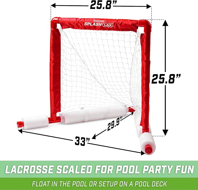 GoSports Lacrosse Floating Pool Goal Set - Includes Water Goal, 2 Sticks and 4 Soft Balls, Red