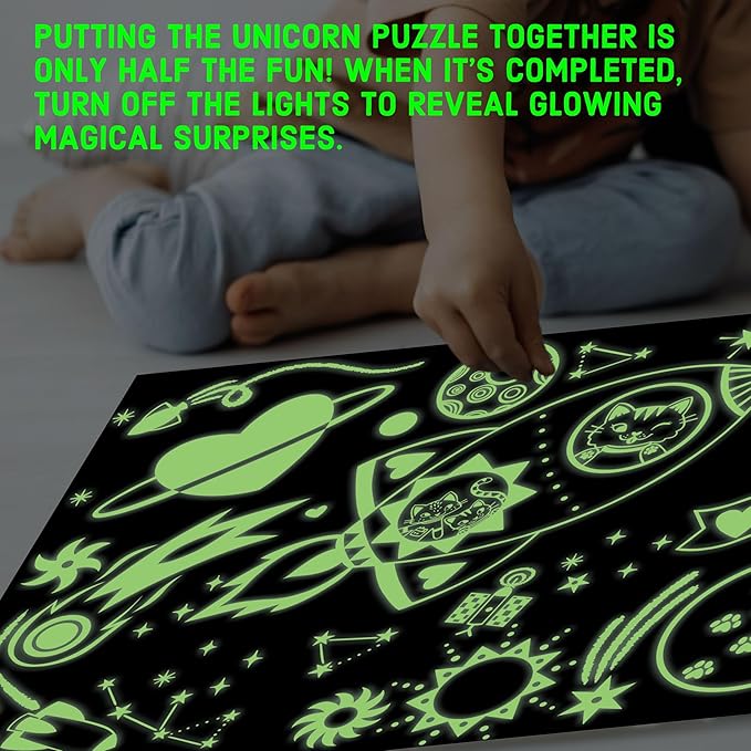 Mudpuppy Cosmic Dreams – 100 Piece Glow in The Dark Jigsaw Puzzle with an Outer Space Scene of Astronaut Cats and Hidden Planetary Details in The Dark