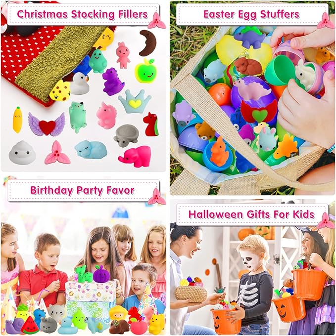 100 Pcs Kawaii Squishies Party Favors for Kids 4-8-12, Mochi Squishy Toys Treasure Box Toys for Classroom Prizes,Stress Relief Fidget Toys Birthday Gift for Boys Girls Goodie Bag Pinata Stuffers