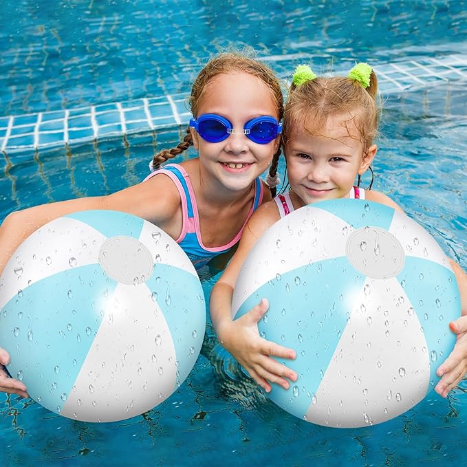 5 Pcs Inflatable Beach Balls 24 & 16 Inch Pastel PVC Large Beach Balls Bulk Blow up Pool Water Game Toy for Kid Adult Birthday Luau Summer Pool Party Favors Decorations(Blue)