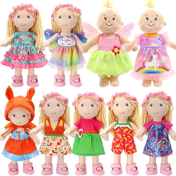 ECORELF 9 Sets Alive Baby Doll Clothes, Doll Clothes for 10-12 Inch Girl Dolls,12 Inch Baby Doll Dress Outfits Accessories Set Include Cute Jumpsuit, Skirts