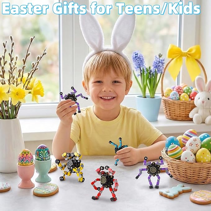 Easter Basket Stuffers,Transformable Fidget Spinners Toys 4 Pcs for Kids and Adults Stress Relief Sensory Toys for Boys and Girls Age 8-13 Fingertip Gyros Easter Party Favors Birthday Gifts for Teens
