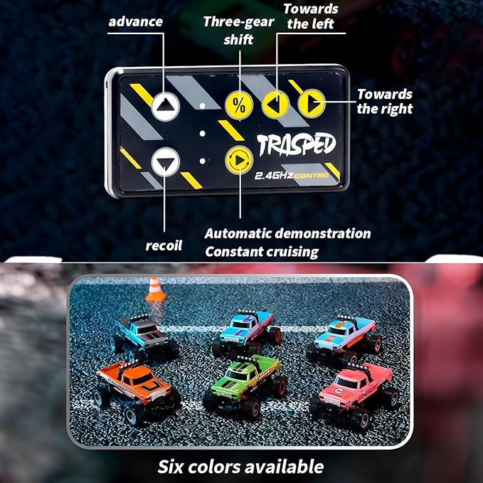 Mini Monster Truck, 1:64 Scale Remote Control Car with Lights, 2.4GHz Off-Road RC Truck, USB Rechargeable RC Car with Adjustable Speed for Kids Indoor & Outdoor Racing (Orange)