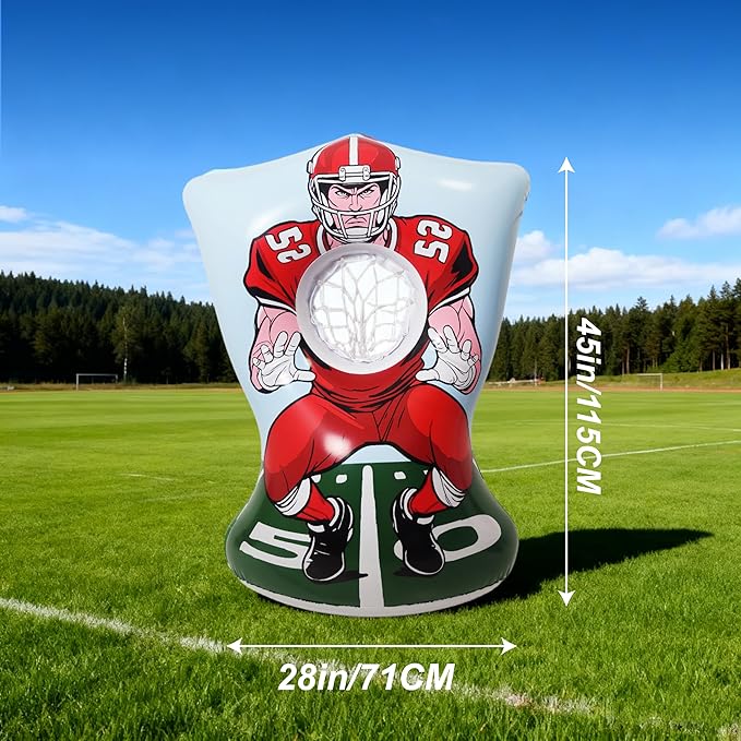 Inflatable Football Training Toss Game Inflatable Football Pitching Target for Kids, Double-Sided Outdoor & Indoor, Includes 2 Footballs, Pump & Patch Kit Football Games Gifts for 36 Months+