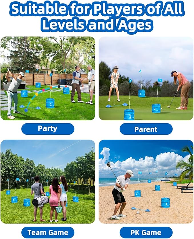 Backyard Golf Game - 3 Set Buckets for Practice, Family and Adults - Outdoor Yard Game for Lawn, Beach, Camping, Park