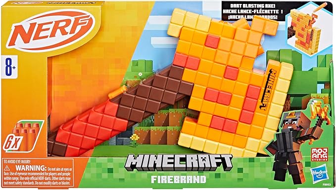 Nerf Minecraft Firebrand, Dart Blasting Axe, 6 Elite Foam Darts, Design Inspired by Minecraft Axe in The Game, Pull Down Priming, Minecraft Toys