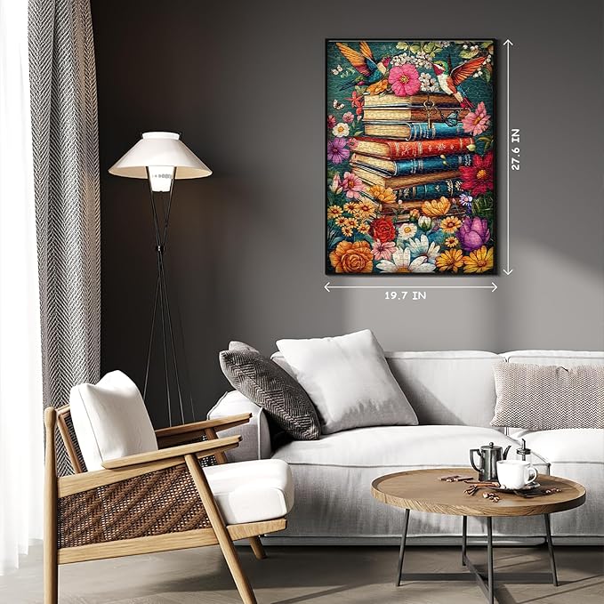 PICKFORU Wildflower Pages Jigsaw Puzzle for Adults, Hummingbird Vintage Book Puzzles, Retro Plant Flower Puzzle 1000 Pieces