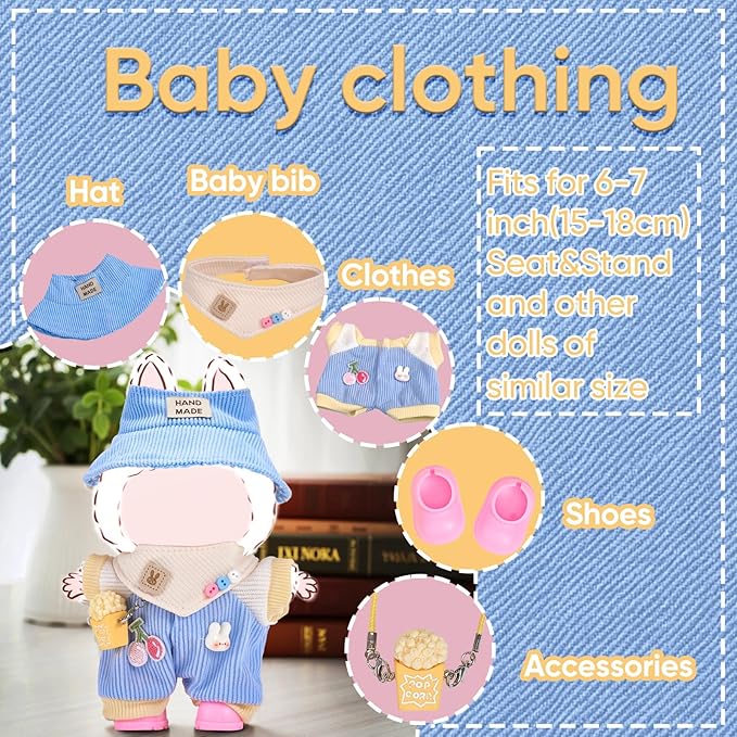 Doll Clothes and Accessories for Labubu Clothes 4 Pairs of Shoes 2 Pairs of Glasses 1 Hanger 1 Dust Bag 4 Decorative Pendants and 2 Hats for 17cm Labubu Outfits (No Doll)
