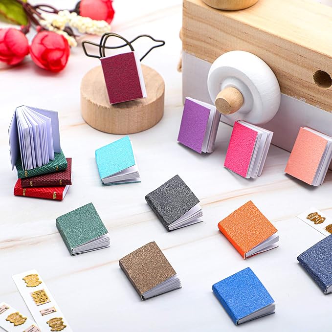 Sumind 16 Pcs 1:12 Miniatures Dollhouse Books, Assorted Timeless Miniatures Books, Mini Dollhouse Accessories Toy Supplies Decoration for Boys and Girls(Colorful Style)