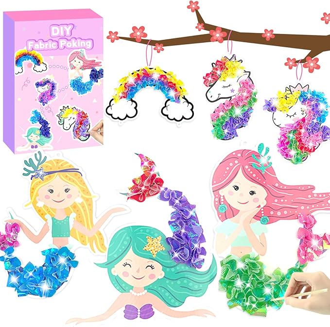 Poke in Fun Art Fabric Craft, Arts and Crafts for Kids,DIY Craft Kits,Create Mess Free Craft,Art Activity Birthday Christmas Gift Ideas for Children,Rainbow Toys for Girls and Boys Ages 4-10+