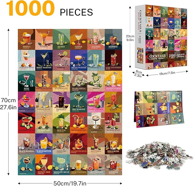 Cocktail Jigsaw Puzzles for Adults 1000 Pieces, Unique Cocktails 1000 Piece Puzzle for Adults, Hard Difficult Impossible Challenging Jigsaw Puzzles 1000 Pieces