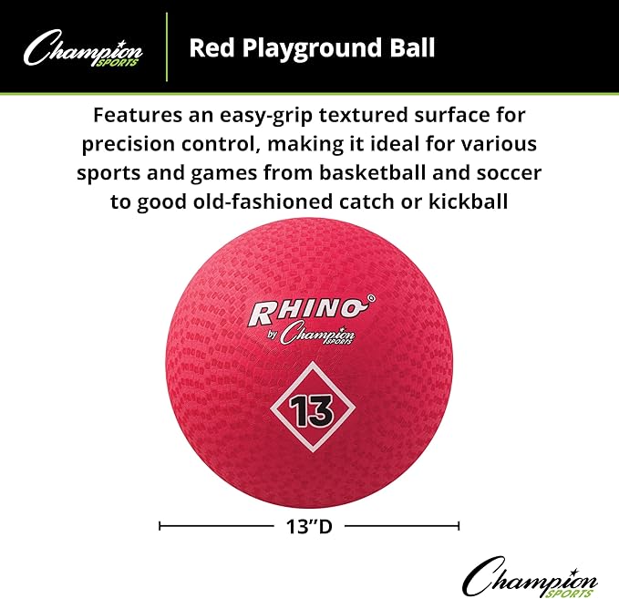 Champion Sports Playground Ball – Durable High-Bounce Ball, Sizes 5", 6", 7", 10", 13" & 16" for Gym, Recess & Play