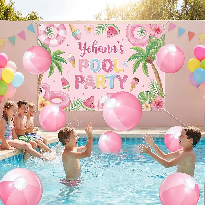 Realspring 12 Pcs Pastel Inflatable Beach Balls Kids Bulk Stripe Jumbo Big Beach Balls Pool Floating Toy for Adult Water Game Baby Shower Birthday Summer Swimming Party (Pink and White,18 Inch)