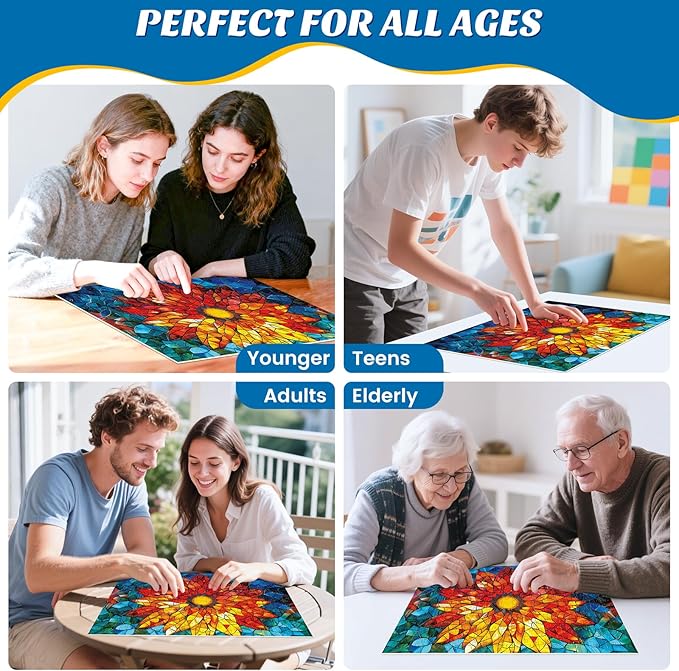 Puzzles for Adults 500 Pieces,Stained Glass Flower Puzzle,Impossible Hard Difficult Challenging Puzzle for Adults, Mosaic Flower of Life Jigsaw Puzzles 500 Pieces, Perfect for Game Nights 20.5X 15in