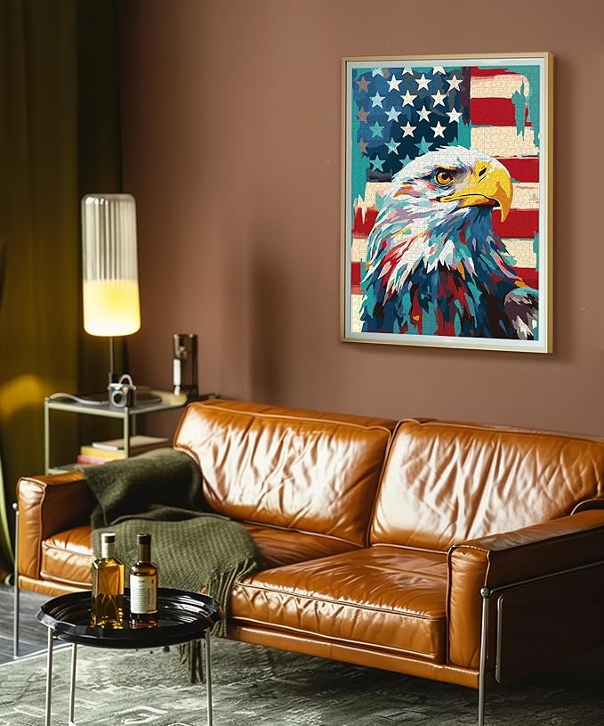 Puzzles for Adults 1000 Pieces, American Flag Bald Eagle 1000 Piece Puzzles with Letters on Back, Patriotic Faith Hard Jigsaw Puzzles for Family Fun Gifts Home Decor, 1:1 Poster