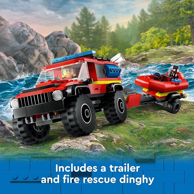 LEGO City 4x4 Fire Truck with Rescue Boat - Building Toy for Boys & Girls, Ages 5+ - Gift for Birthdays - Truck Toy W/ 3 Minifigures - 60412