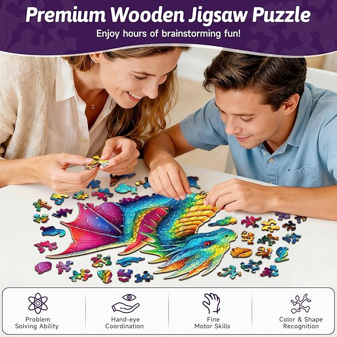 210 PCS Wooden Jigsaw Puzzle for Adults – Colorful Dragon Shape Puzzles, Unique Animal Shape Wooden Puzzle, Challenging Brain Teaser Gift for Adults, Art Puzzles Gifts for Friends Family (Dragon)