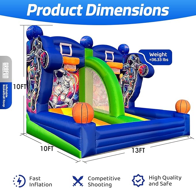 Inflatable Basketball Hoop Shot 13×10×10ft, Blow Up Inflatable Basketball Game with Balls, Air Blower, Inflatable Games for Outdoor Parties, Carnival Events, Lawn Games
