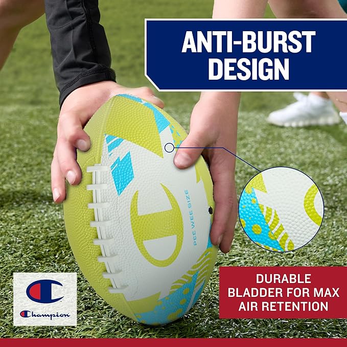 Champion Blitz Football, All-Weather Football, Enhanced Grip, Durable Rubber Cover and Molded Laces, for Outdoor Sports & Training, Includes 6 Ball Pump