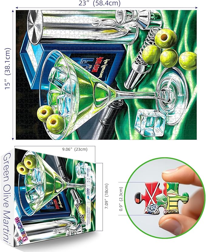 500 Piece Martini Cocktail Bar Set Jigsaw Puzzle for Adults, Stress-Relief Entertainment Game, Gift for Bartender and Cocktail Enthusiasts, 23x15 Inches Decorative Artwork