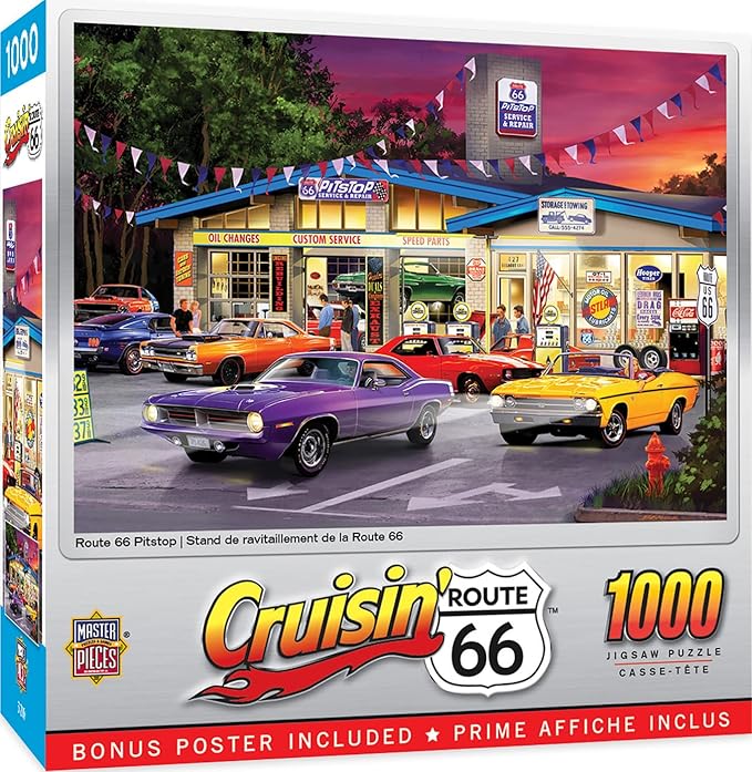 MasterPieces - 1000 Piece Jigsaw Puzzle, Route 66 Pitstop, Fun for Adults, Family, Kids, 19.25" x 26.75"