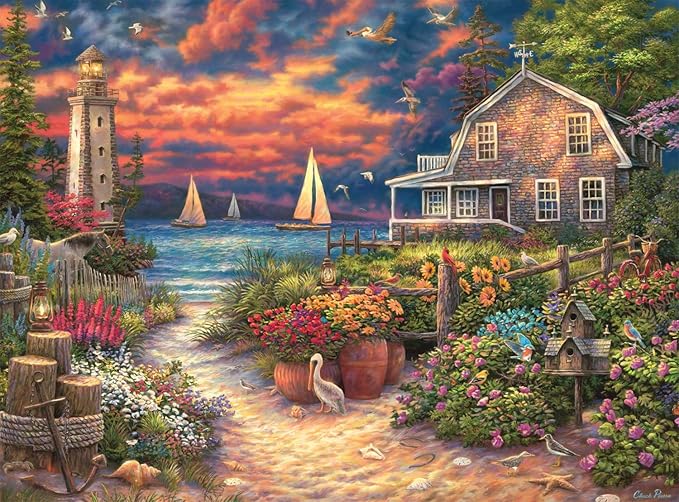 Buffalo Games Chuck Pinson Peace After the Storm 1000 Piece Jigsaw Puzzle for Adults – Coastal Lighthouse Scene with Large Reference Poster